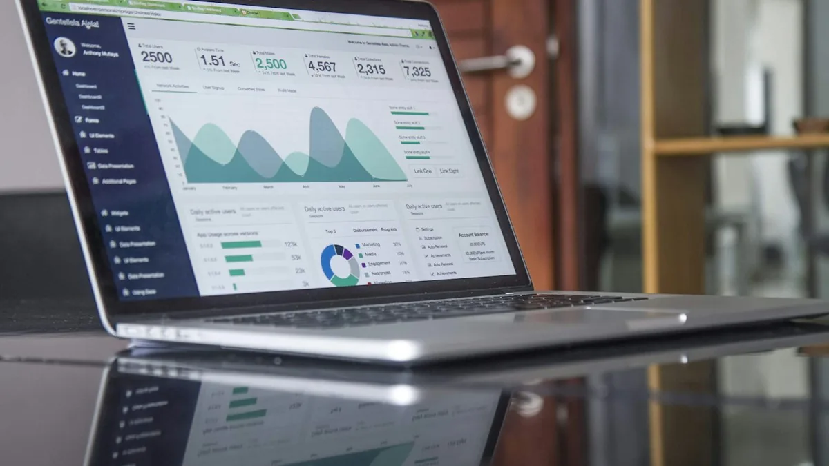 Digital Marketing Strategist Auditing Share of Answer and Search Visibility Metrics on Laptop