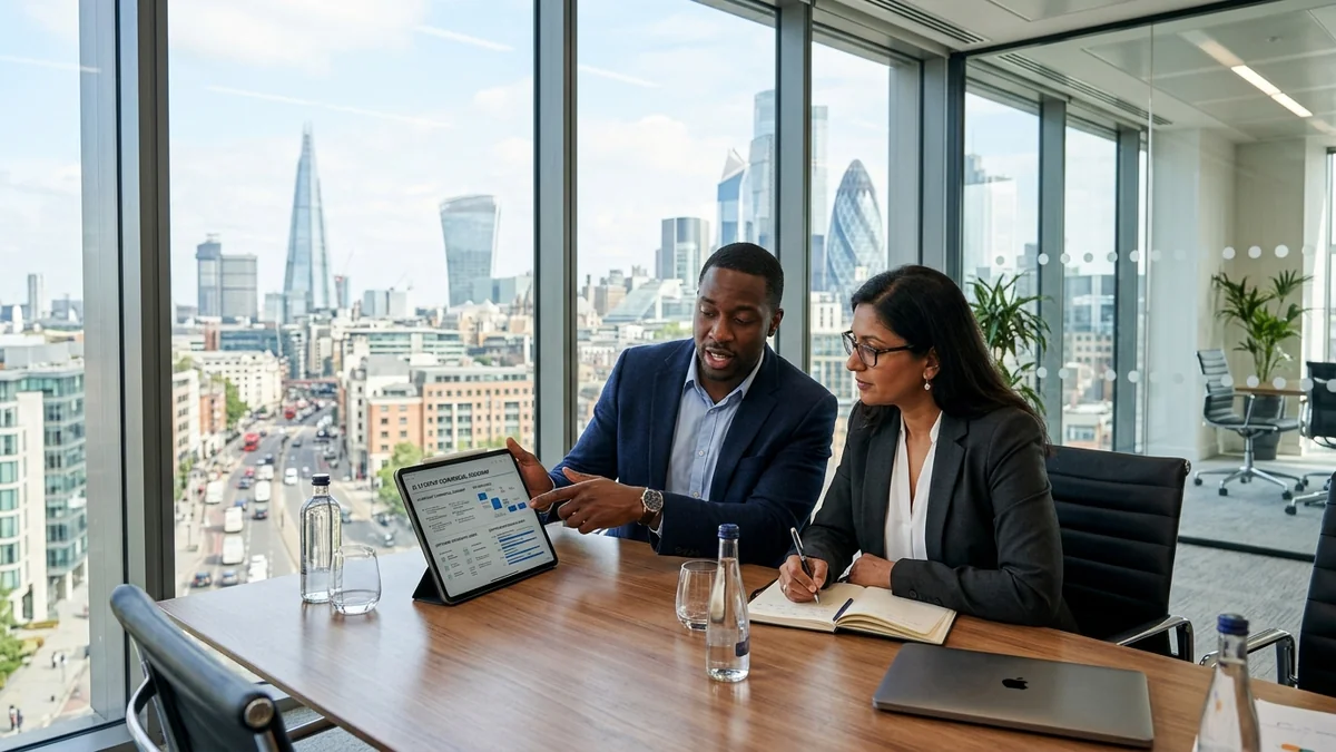 Venture Strategist and Enterprise Innovation Consultant Reviewing AI Startup Commercial Roadmaps and Integration Decks
