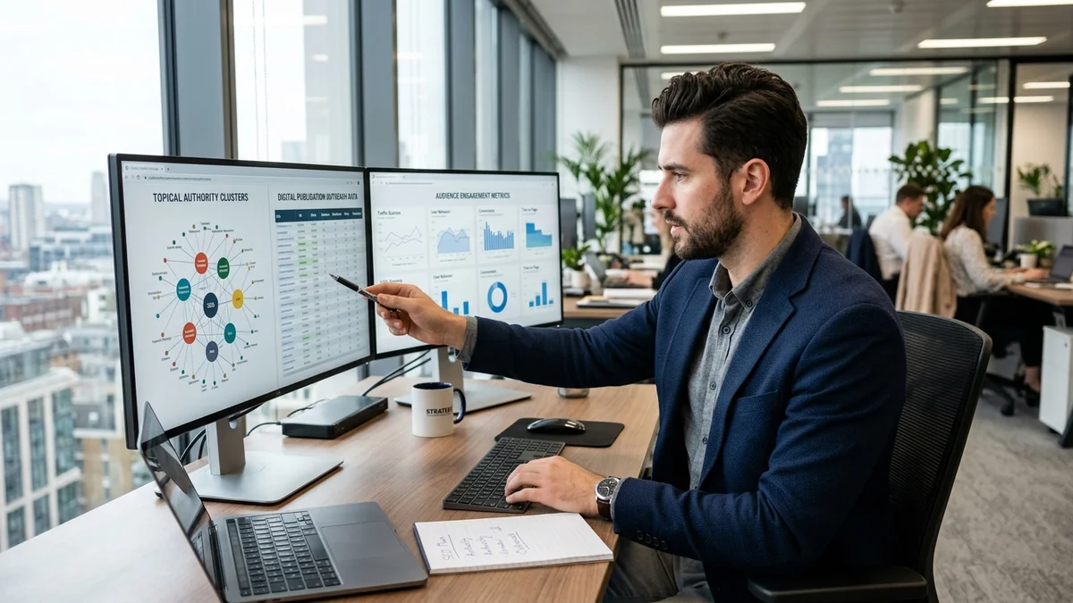 Digital Content Marketing Strategist Analyzing Multi-Niche SEO Clusters and Publication Outreach Metrics