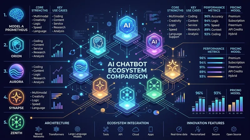 AI Chatbot Ecosystem Comparison Visualizer between Redeepseek, ChatGPT, Claude, and Perplexity